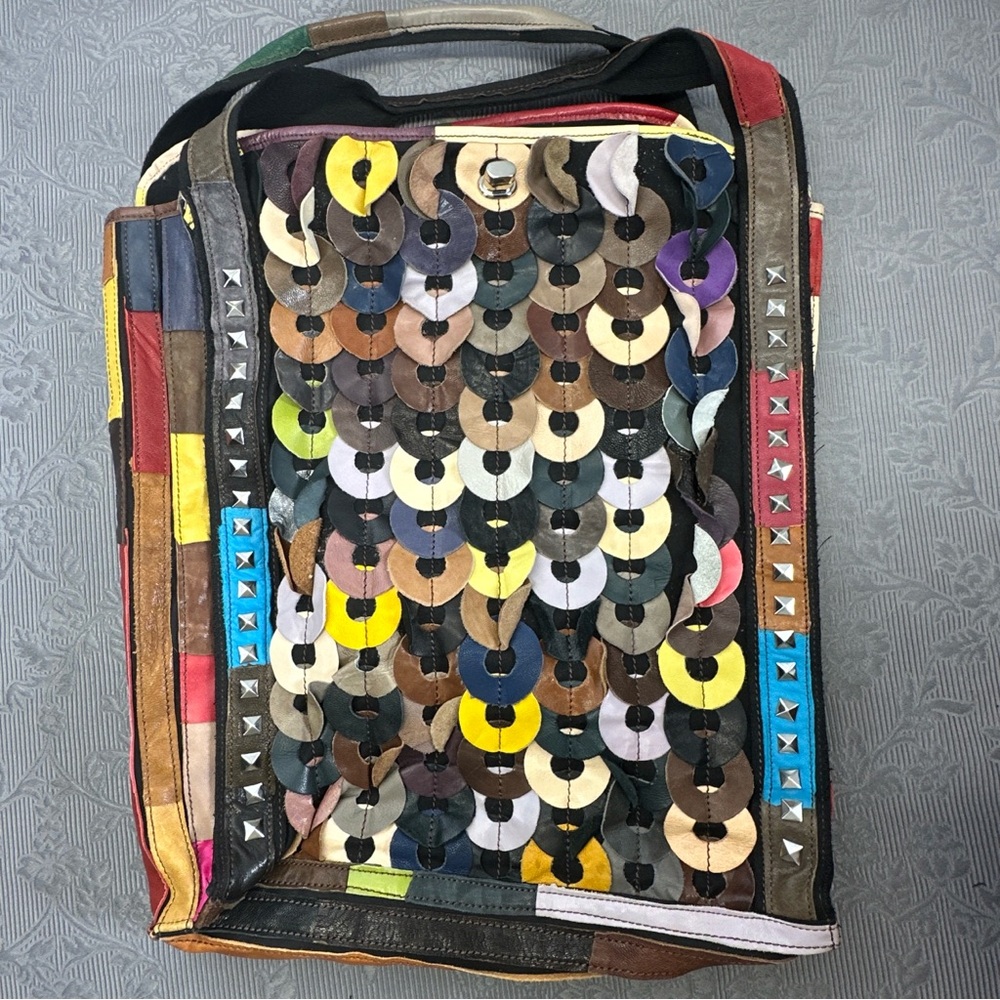 Handcrafted Multicolored Patchwork Leather Silver… - image 6